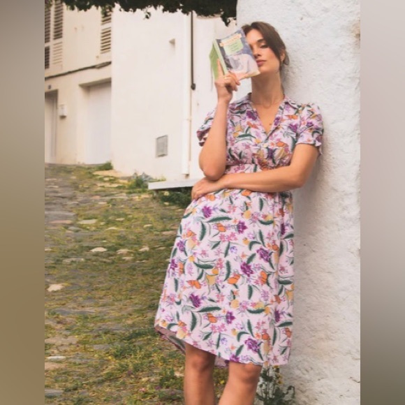 Aurora Midi dress w/ POCKETS ! CottageCore Sustainable Small Batch Shell print - Picture 2 of 5